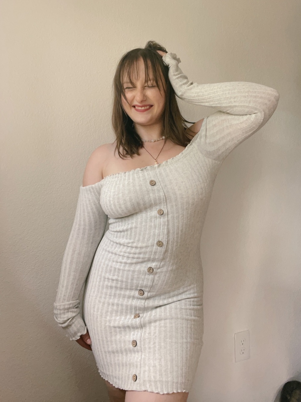 Grey Ribbed Sweater Mini Dress